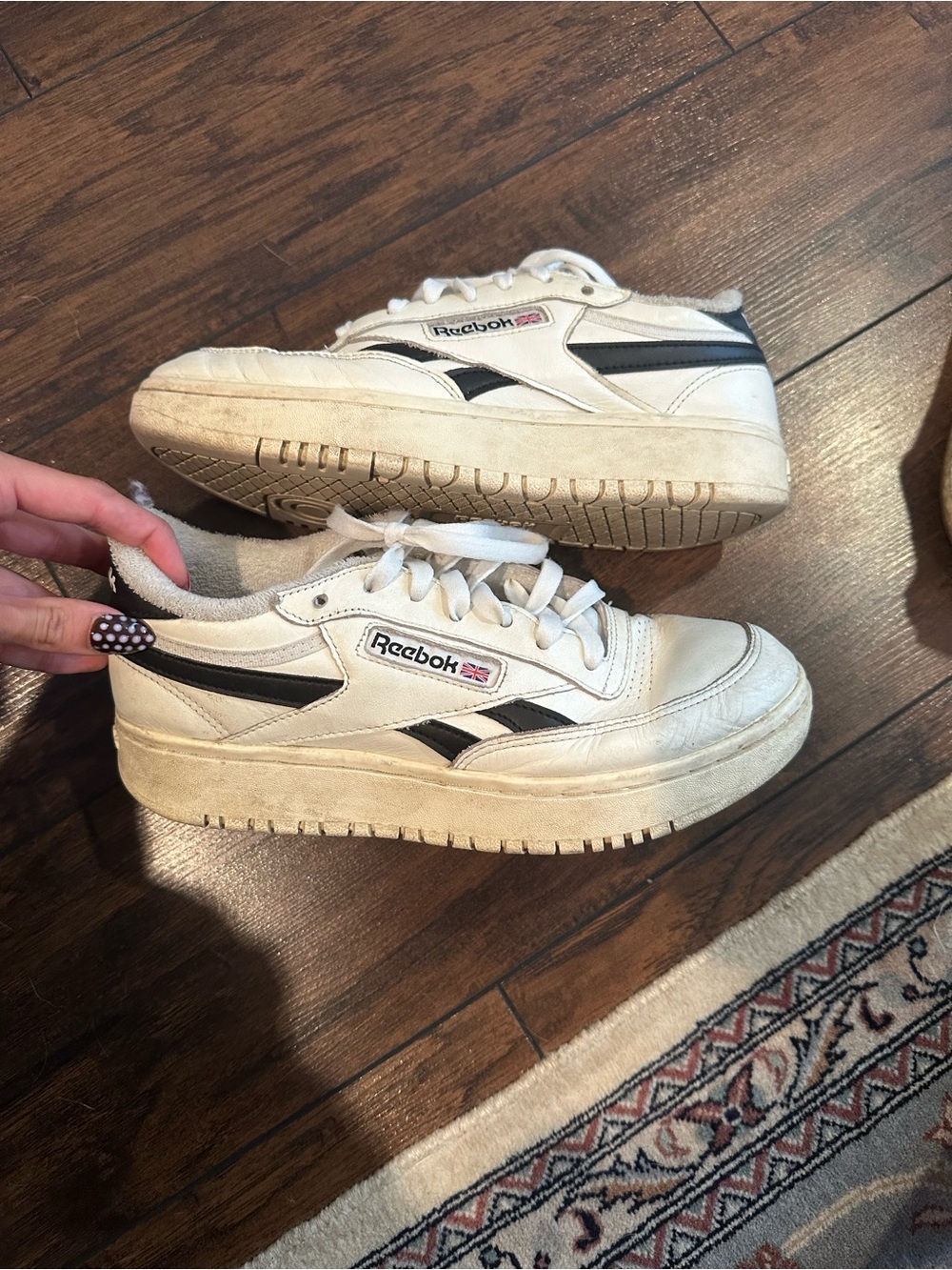 Reebok White and Black Low-Top Leather Sneakers